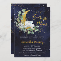 Chic Elephant We're Over the Moon Boy Baby Shower Invitation