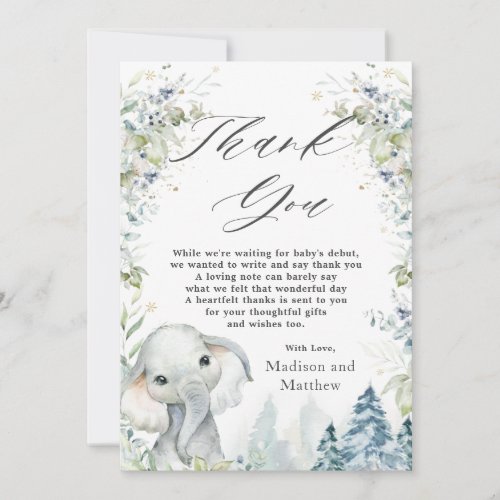 Chic Elephant Winter Wonderland Baby Shower  Thank You Card