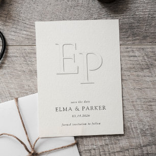 Chic Embossed Look Photo Wedding Save the date