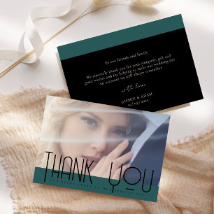 Chic Emerald Green Black Photo Wedding Thank You Card