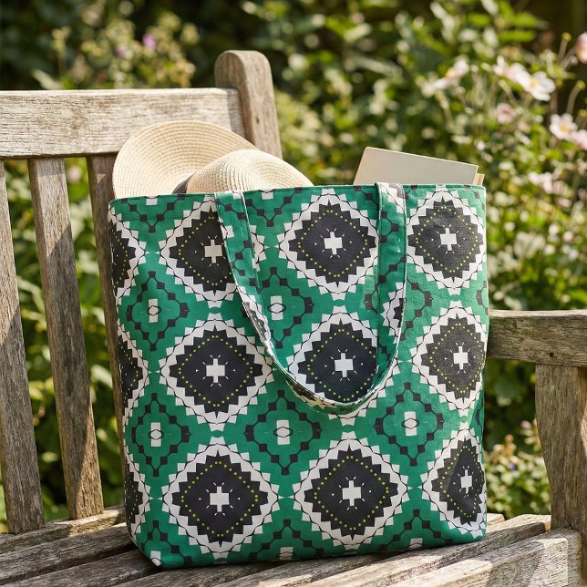 Chic Emerald Green Black White Geometric Tribal Fabric (Creator Uploaded)