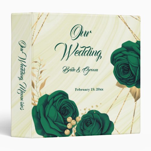 chic emerald green floral gold leaves photo album 3 ring binder