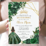 Chic Emerald Green Flowers Floral Quinceañera Invitation<br><div class="desc">Personalize this pretty emerald green floral Quinceañera / Sweet 16 birthday invitation easily and quickly. Simply click the customize it further button to edit the texts, change fonts and fonts colors. Featuring a girl dressed in a beautiful emerald green dress, chic emerald green flowers and butterflies. Matching items available in...</div>