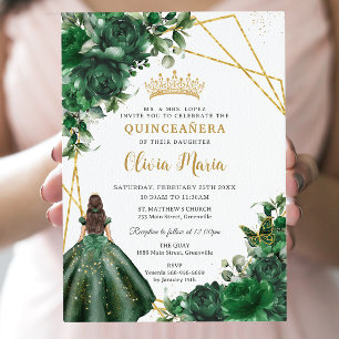 Chic Emerald Green Flowers Floral Quinceañera Invitation
