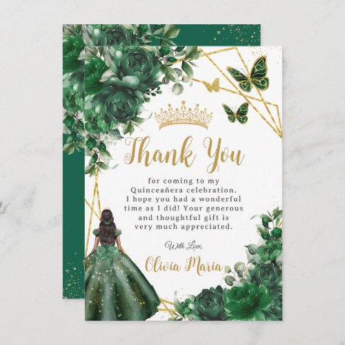 Chic Emerald Green Flowers Floral Quinceaera Thank You Card