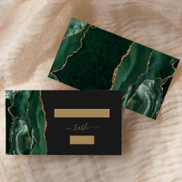 Chic Emerald Green Gold Agate Dark Wedding Escort Place Card