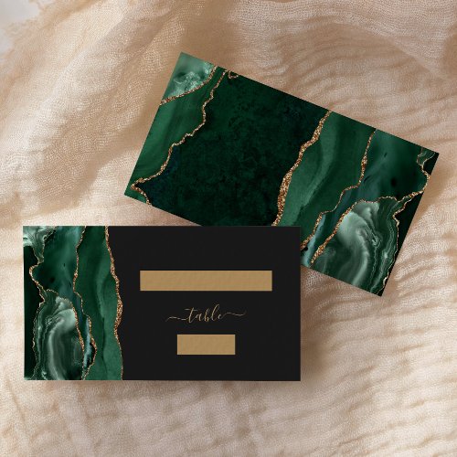 Chic Emerald Green Gold Agate Dark Wedding Escort Place Card
