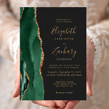 Chic Emerald Green Gold Agate Dark Wedding