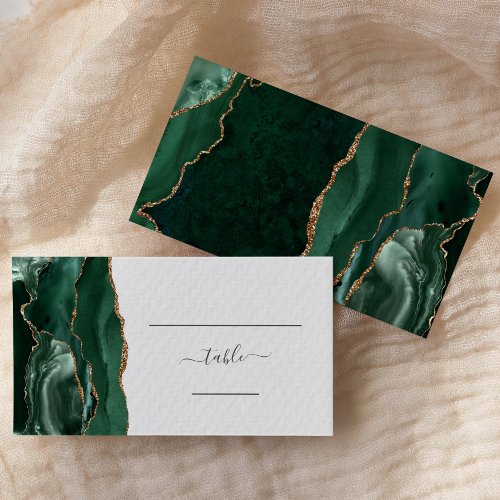 Chic Emerald Green Gold Agate Wedding Escort Place Card
