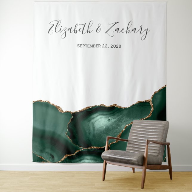 Chic Emerald Green Gold Agate Wedding Photo Booth Tapestry (In Situ)