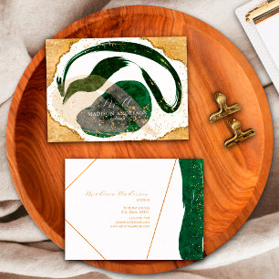 Chic Emerald Green Gold Glitter Unique Watercolor Business Card