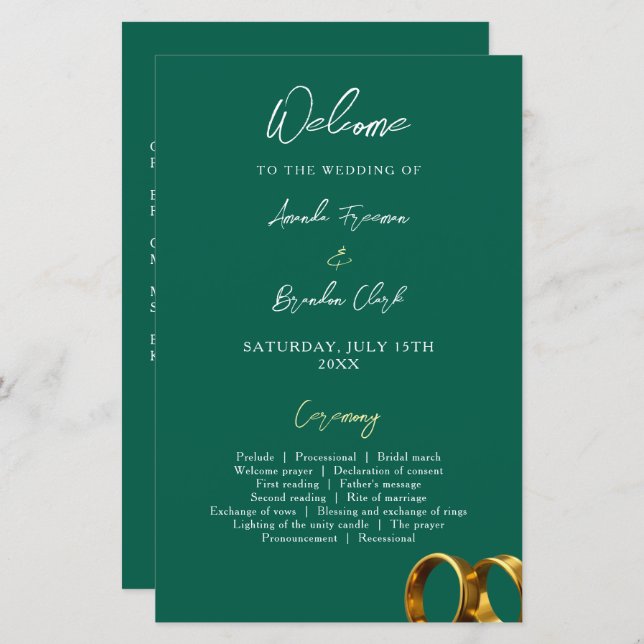 Chic Emerald Green Gold Rings Wedding (Front/Back)