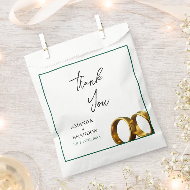 Chic Emerald Green Gold Rings Wedding Favor Bag (Clipped)