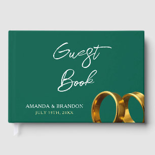 Chic Emerald Green Gold Rings Wedding Foil Guest Book