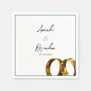 Chic Emerald Green Gold Rings Wedding Napkins