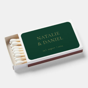 Chic Emerald Green & Gold Typography Wedding Matchboxes