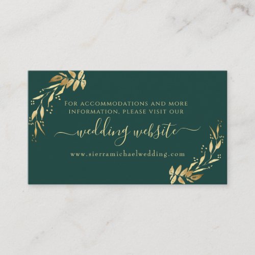 Chic Emerald Green Golden Foliage Wedding Website Enclosure Card