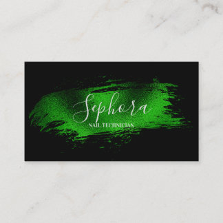 Chic Emerald Green Metallic Foil Paint Stroke Business Card