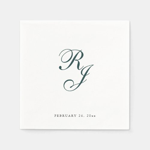 Chic Emerald Green Monogram Wedding Napkins