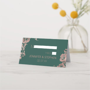 Chic Emerald Green Rose Gold Floral Place Cards
