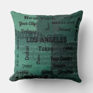 chic emerald green rustic mega city of the world throw pillow