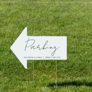 Chic Emerald Green Script Wedding Parking This Way Sign