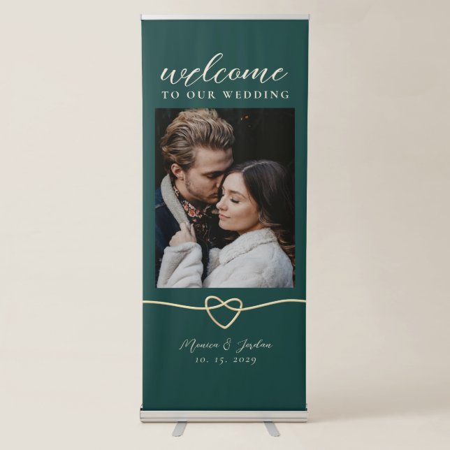 Chic Emerald Green Wedding Retractable Banner (Front)