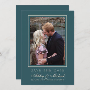 Chic Emerald Ivory Photo Wedding Save The Date Invitation