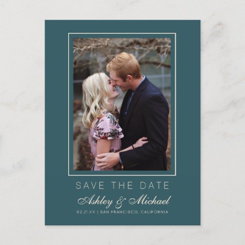 Chic Emerald Ivory Wedding Save the Date Photo Announcement Postcard