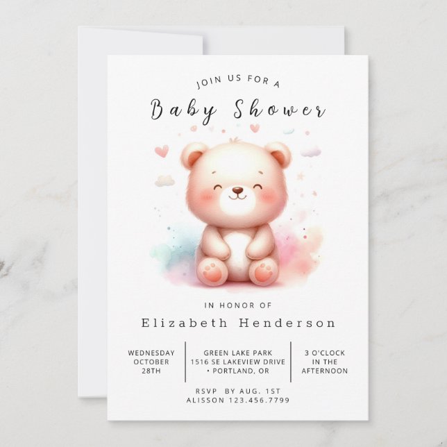 Chic Enchanted Bear Baby Shower Invitation (Front)
