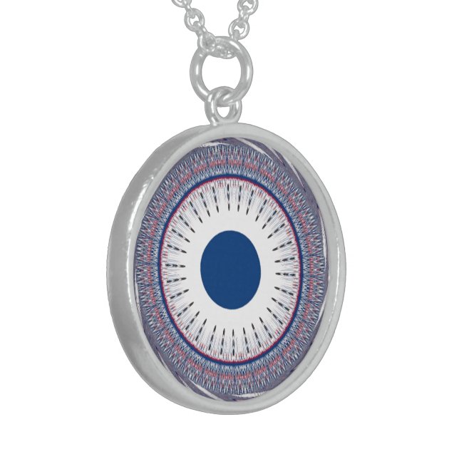 Chic Energetic Eye Design: A Mesmerizing Pattern Sterling Silver Necklace (Front Left)