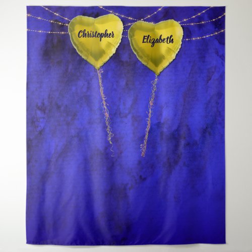 Chic Engaged Heart Wedding Photo Backdrop Blue