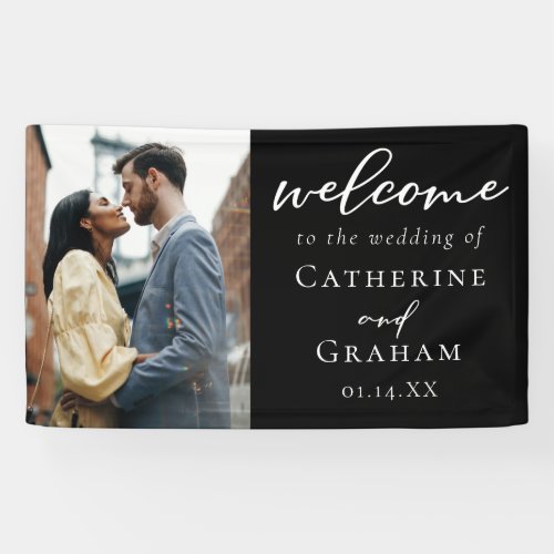Chic Engagement Couple Photo Black Wedding Welcome Banner