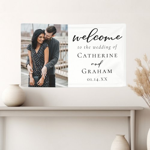 Chic Engagement Couple Photo Wedding Welcome Banner