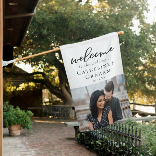 Chic Engagement Couple Photo Wedding Welcome House Flag