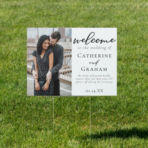 Chic Engagement Couple Photo Wedding Welcome Sign