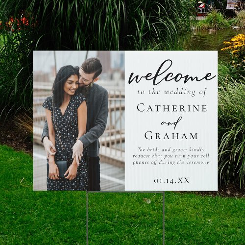 Chic Engagement Couple Photo Wedding Welcome Sign