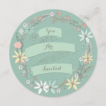 Chic Engagement Party Floral Wreath And Banner Invitation by JK_Graphics at Zazzle