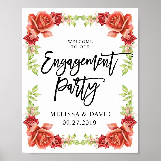 Chic Engagement party welcome sign | Roses (Front)