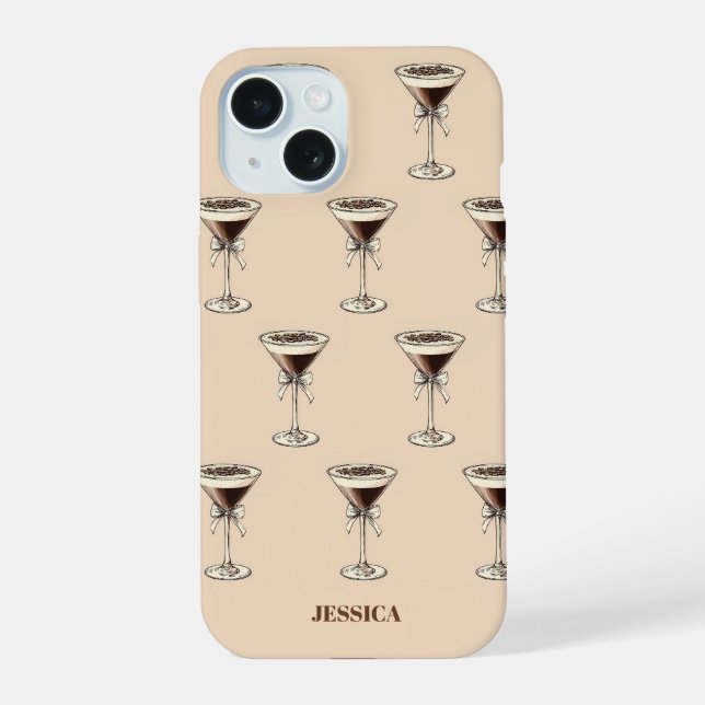Chic Espresso Bow Pattern Personalized Brown Iphone Case (Back)