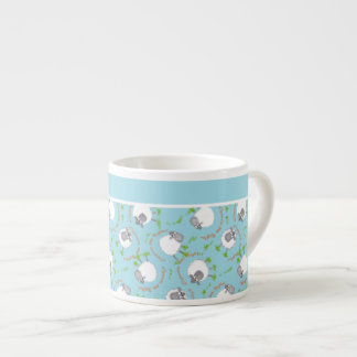 Chic Espresso Coffee Mug: Blue, Fun Sheep Patterns Cup