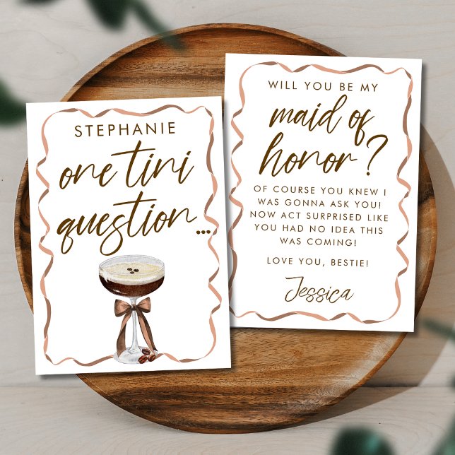Chic Espresso Martini Maid of Honor Proposal Card (Creator Uploaded)