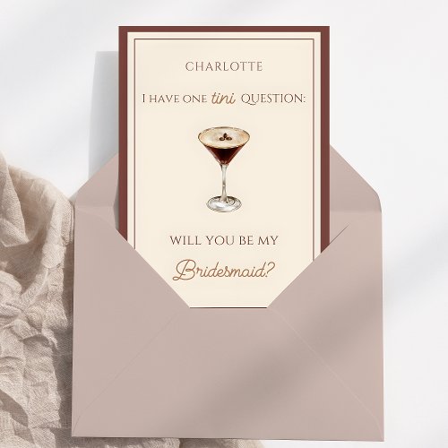 Chic Espresso Martini Themed Bridesmaid Proposal  Card