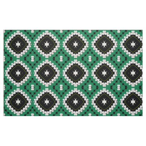Chic Ethnic Green Black & White Geometric Pattern Fabric
