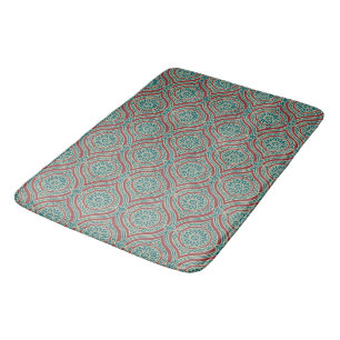 Chic Ethnic Ogee Pattern in Maroon, Teal and Beige Bathroom Mat