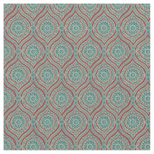 Chic Ethnic Ogee Pattern in Maroon, Teal and Beige Fabric