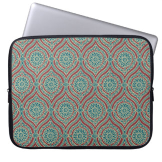 Chic Ethnic Ogee Pattern in Maroon, Teal and Beige Laptop Sleeve