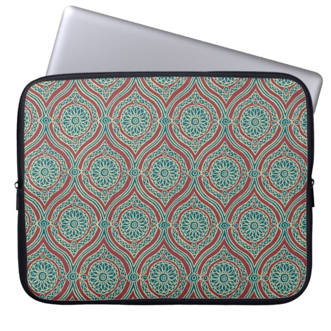 Chic Ethnic Ogee Pattern in Maroon, Teal and Beige Laptop Sleeve (Front)