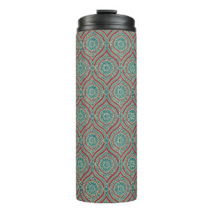 Chic Ethnic Ogee Pattern in Maroon, Teal and Beige Thermal Tumbler