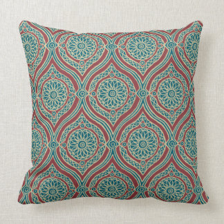 Chic Ethnic Ogee Pattern in Maroon, Teal and Beige Throw Pillow